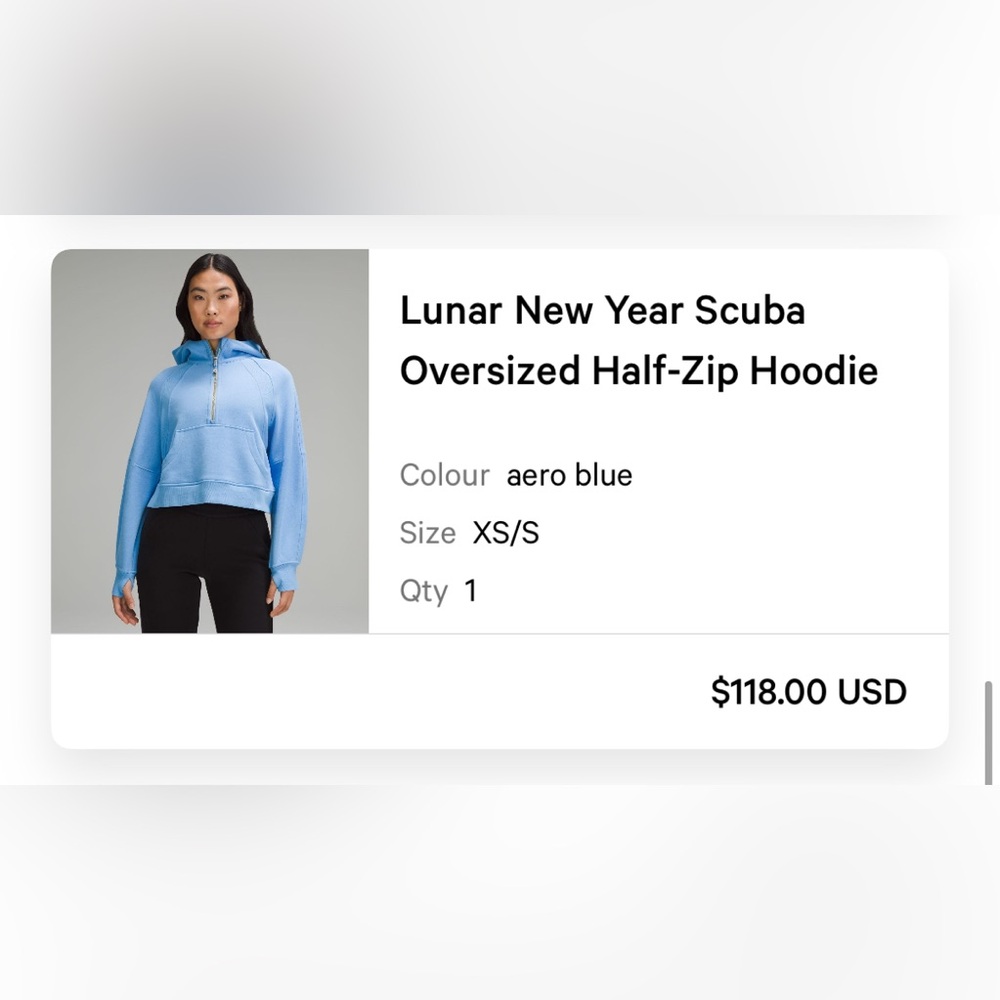 Lunar New Year Lululemon Scuba Half Zip Hoodie XS/S in Aero Blue
